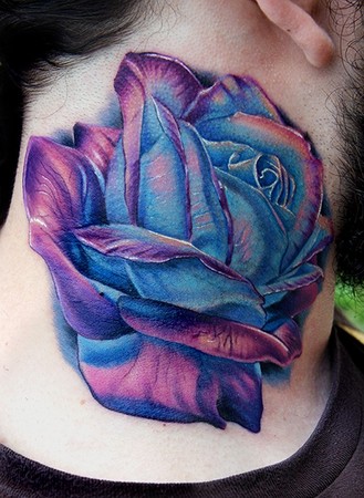 Tattoos - rose on a neck